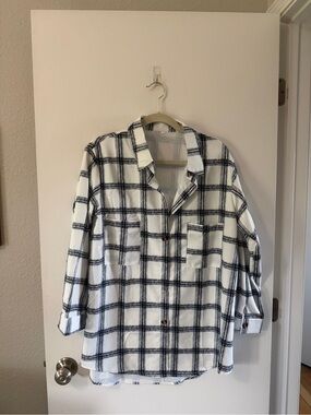 White & Black Plaid Button-Up Shirt